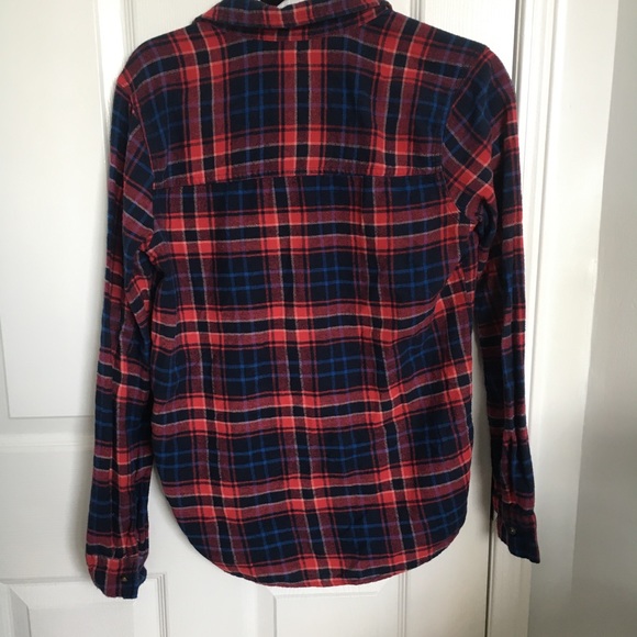 Red and blue plaid button up - Picture 2 of 3